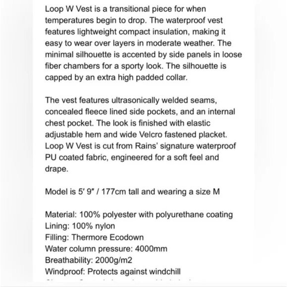 Rains Straw Yellow Loop Padded Vest, Size Medium, NWT, MSRP $250 - Picture 8 of 16